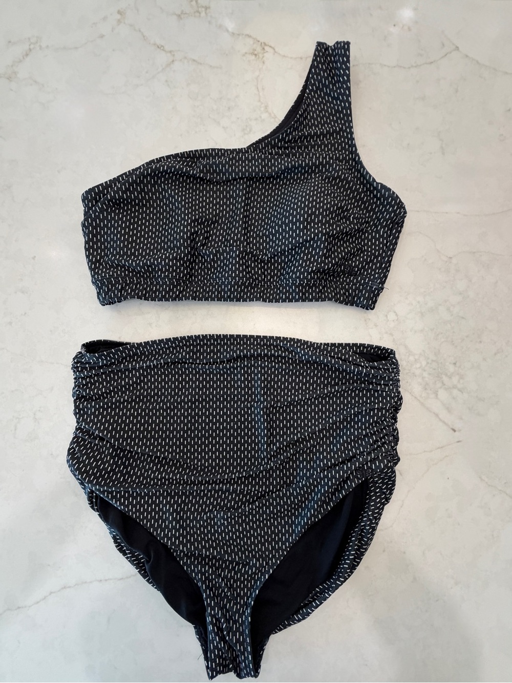 Albion One Shoulder Black & White High-Waisted Bikini Swimsuit Set | Size Large